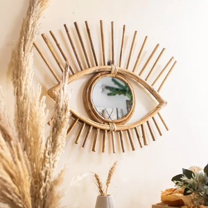 Espejo malvado de ratán tejido a mano, decoración de pared única para el hogar y el espacio de meditación - Product Image 6
