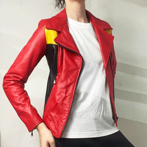 Women's Biker Style Red Black Yellow Genuine Leather Racing Motorbike Jacket CE Armours Protection Motorcycle Jacket For women - Product Image 3
