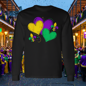 Camiseta de Manga Larga de Mardi Gras con Corazón y Flor de Lis para el Carnaval de Nueva Orleans para Productos Promocionales - Product Image 3