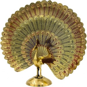 Majestuosa estatua de pavo real de latón con plumas, pájaros indios, pieza decorativa en oro para decoración del hogar - Product Image 2