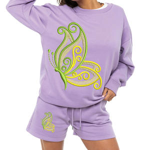 100% coton à capuche pantalons de survêtement survêtement ensembles Cargo pantalons survêtements unisexe survêtements 2 pièces ensemble dames haut court survêtement - Product Image 1