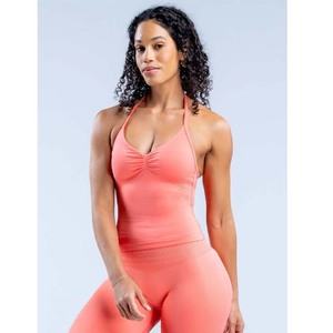 Vente chaude vêtements de sport Impact Original Longline haut à bretelles pour les femmes haute élasticité Nylon licou cou sans couture Yoga débardeur - Product Image 4