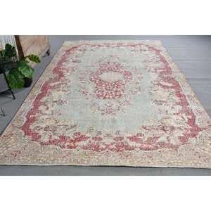 Alfombra turca Vintage rojo Beige 6x8 pies patrón de retazos abstracto de piel de lana hecho a mano para entrada 10mm de espesor con respaldo de látex - Product Image 4