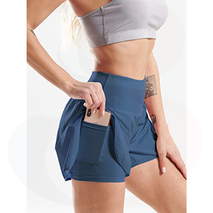 Pantalones cortos de entrenamiento para mujer 2 en 1 para gimnasio Atlético Pantalones cortos para correr con bolsillos para teléfono - Product Image 1