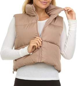 Chaleco acolchado recortado para mujer, chalecos sin mangas para mujer, chaleco acolchado, forro polar grueso con cremallera 2025 - Product Image 1