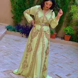 Handmade Moroccan Caftan <b>Kaftan</b> for Dubai Qatar Jordanian Girls Pistachio Green Color with Gorgeous Looking - Product Image 5
