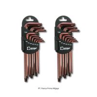 Set kunci pas Torx L Bintang Panjang 9 buah T10-T50, alat otomotif industri kunci Hex presisi krom Vanadium metrik