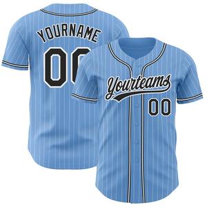 Meilleures ventes Vêtements d'équipe personnalisés Maillot de baseball authentique bleu clair blanc à fines rayures noir - Product Image 1