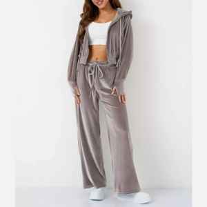 ชุดวอร์ม2ชิ้นสำหรับผู้หญิงชุดวอร์มผ้ากำมะหยี่สำหรับ2026เสื้อวอร์มแบบมีซิปติดโลโก้ออกแบบได้ตามต้องการ - Product Image 1