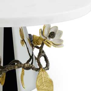 Support de gâteau Bloom Vintage en émail blanc avec laiton marbré en acier inoxydable parfait pour les occasions spéciales pour la fête de mariage - Product Image 2