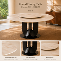 Table à manger ronde moderne et écologique en marbre avec plateau tournant, base en bois noir, capacité 10 personnes