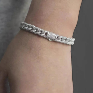 2024 Cool Double Row Moissanite Pulsera cubana con incrustaciones de diamantes Cadena fina de oro de 14 quilates Pulseras de hip hop de eslabones - Product Image 5