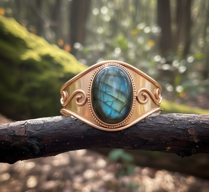 กำไลข้อมือลูกปัดเงินทิเบตทรงรีทรงวงรีสไตล์ลาบราดอไรต์ธรรมชาติงานทำจากทอง14K ชุบโบฮีเมียนของผู้ชายปรับได้ - Product Image 4