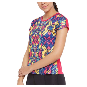 T-shirts à manches courtes de haute qualité pour femmes, col rond, couleur unie avec design de sublimation, en tissu éponge à mailles, nouvel arrivage - Product Image 2
