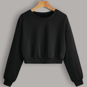 Noir recadrée sweat femmes col rond coton polaire pull à manches longues côtelé poignets personnalisé blanc décontracté Streetwear vêtements - Product Image 1