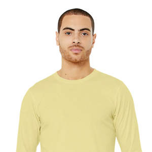 T-shirt à manches longues chiné vanille française style formel avec confort crémeux 52% Airlume coton peigné 48% tissu en mélange de poly - Product Image 4