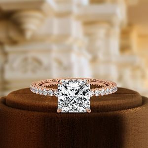 แหวนแต่งงานเพชรทรงเจ้าหญิง 1 กะรัต รับรองโดย IGI, แหวนหมั้นเพชรเพาะเลี้ยงทรงโซลิแตร์ 14K ทองแท้ ประดับด้วยเพชรแบบซ่อนรอบวง - Product Image 5