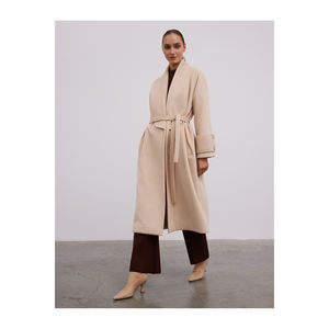 Manteau en mélange de laine avec col châle et caractéristiques thermiques, détail épaulettes sur les manches - Product Image 5