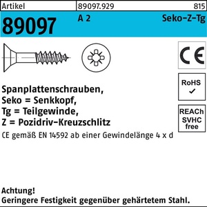 Tornillos para aglomerado R 89097 SEKO PZ TG 5x90-Z A2 100 piezas por paquete - Product Image 1