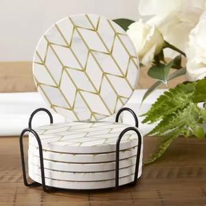 Ensemble de sous-verres de forme hexagonale en bois et en marbre sous-verres décoratifs élégants pour thé café vaisselle de maison moderne Durable - Product Image 6