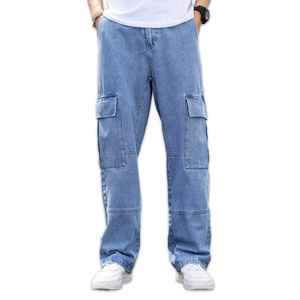 กางเกงยีนส์คาร์โก้ผู้ชายมีกระเป๋าหลายกระเป๋าใส่สบายกางเกงยีนส์ที่ทนทานสำหรับการออกนอกสถานที่แบบลำลองและสตรีทแวร์ในชีวิตประจำวัน - Product Image 4