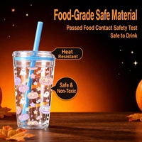Gobelets en plastique transparent de 16 oz pour fêtes d'Halloween avec couvercle à vis, paille réutilisable, impression personnalisée, cadeaux