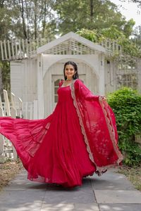 Red Fancy Designer Salwar Kameez Dupatta Indian Women's Party Wear Floor-Length Quick Dry Faux Georgette Regular Fit All Seasons - Product Image 6