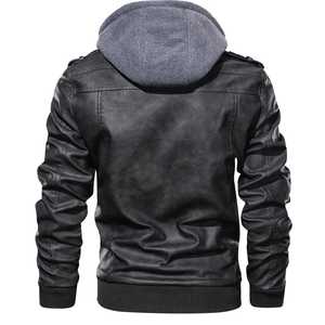 Nouvelle arrivée Veste en cuir Couleurs personnalisées Faux cuir Veste bomber de moto à fermeture éclair avec capuche amovible - Product Image 3