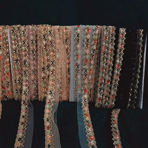 Adorno de encaje con cuentas de lujo, diseño Floral hecho a mano con cuentas de cristal y perlas para ropa de novia y de noche, bordado de encaje de red - Product Image 1