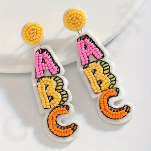 Boucles d'oreilles artisanales en perles de rocaille en verre ABC Letter Design Simple & Sporty Stainless Dangles for Sports & Winter Collection - Product Image 5