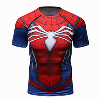 Camiseta Deportiva de Manga Corta con Estampado 3D Personalizado al por Mayor, Camiseta Transpirable de Compresión con Diseño de Spiderman para Hombre