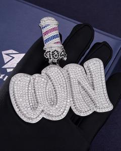 Colgante de Plata de Ley Chapado en Oro de Lujo con Letra WUN con Incrustaciones de Moissanita, Estilo Hip Hop, con Cadena de Barbería - Product Image 6