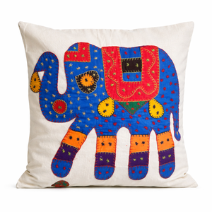 Housse de coussin décorative faite à la main en tissu recyclé à pois carrés, motif éléphant, pour canapé, lit, décoration intérieure - Product Image 1