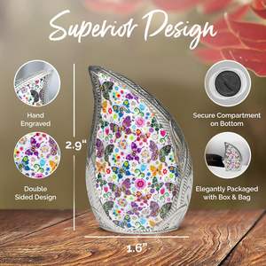 Urna pequeña de recuerdo en forma de lágrima de mariposa para cenizas humanas-Mini urna de cremación multicolor con bolsa-Urnas de mariposa para cenizas - Product Image 4