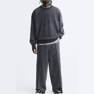 Conjunto de pantalones de chándal con capucha de Otoño de gran tamaño para hombre Popular, Jersey sencillo de peso pesado, cuello redondo, Color sólido, 100% frente de algodón - Product Image 1