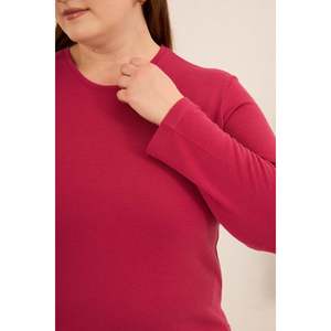 Suéter de Punto con Cuello Redondo y Abertura Lateral para Mujer, Talla Grande, Color Fucsia, Manga Larga, para Otoño e Invierno, Marca RMG - Product Image 2