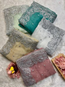 Soft& Smooth Organza Silk Fabric Fancy Cut Border Work 5.5 MTR Long Length One Minute Draped Saree For Ladies Wholesale Rate - Product Image 5