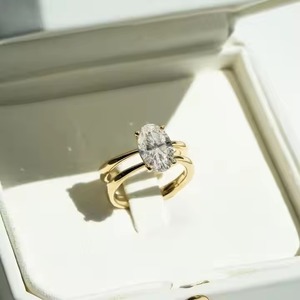 Bague solitaire double bande en or massif 14 carats, taille ovale, diamant cultivé en laboratoire, fiançailles pour mariage, bijoux fins - Product Image 2