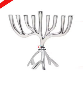 Candelabros de 9 ramas de acero inoxidable con acabado de plata para decoración de templo en casa - Product Image 1