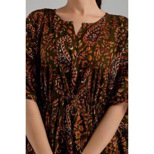 Dark Green Maxi Kaftan Dress with Ruffles and Tassels-XS to XL - Product Image 5
