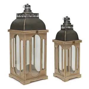 Traditional Design Candle Holder Lantern Set Of 2 Feature Metal Curved Top The Perfect Combination To Make A Timeless Piece