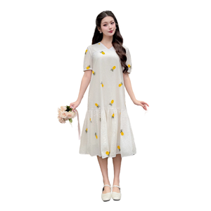 V1295 vestido de algodón bordado de piña para mujeres embarazadas absorbente de sudor y transpirable precio al por mayor - Product Image 1