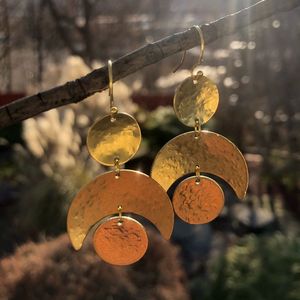 Boucles d'oreilles en laiton de qualité supérieure pour femmes, bijoux bohèmes tendance, boucles d'oreilles créoles, pierre naturelle - Product Image 3