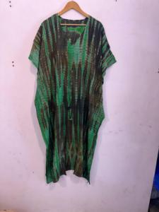 Verde crape seda Tie Dye Kaftan Casual playa salón vacaciones vestido manga corta pluma regalos perfectos para ella seda Maxi - Product Image 5