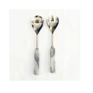 Ensemble de serveurs à salade classiques de luxe en acier inoxydable avec poignée design et finition lisse - Product Image 1