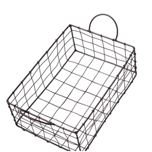 Set Of 3 Eco-Friendly Metal Iron <b>Wire</b> <b>Storage</b> <b>Baskets</b> With Wood Handles Antique Finish Rectangular Decorative Kitchen <b>Baskets</b> - Product Image 4