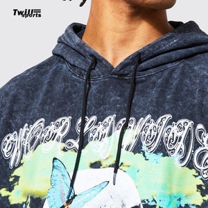 Sweat à capuche en coton épais vintage de la saison d'automne polaire lavée avec logo personnalisé impression graphique en soie à motif d'araignée solide - Product Image 5