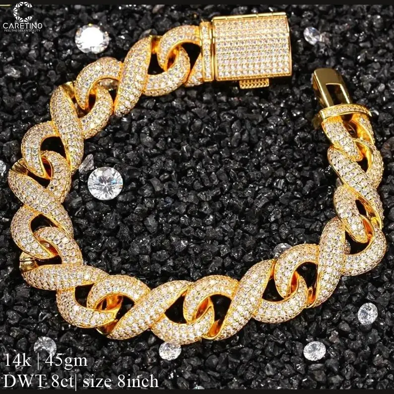 Bague Hip Hop en or jaune 14 carats avec diamant blanc, bracelet de fiançailles de meilleure qualité