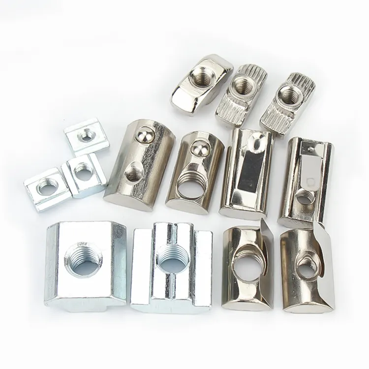 M3 M4 M5 M6 M8 Aluminium Profile Extrusion Square T Nuts Ball Spring Nickel Plated Steel Drop Roll in T Slot Nuts