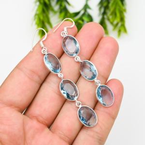 Vente en gros 925 Sterling Blue Lolite Gemstone Boucles d'oreilles Briolette Cut Aquamarine Factory Direct Business Drop Design pour mariage - Product Image 1